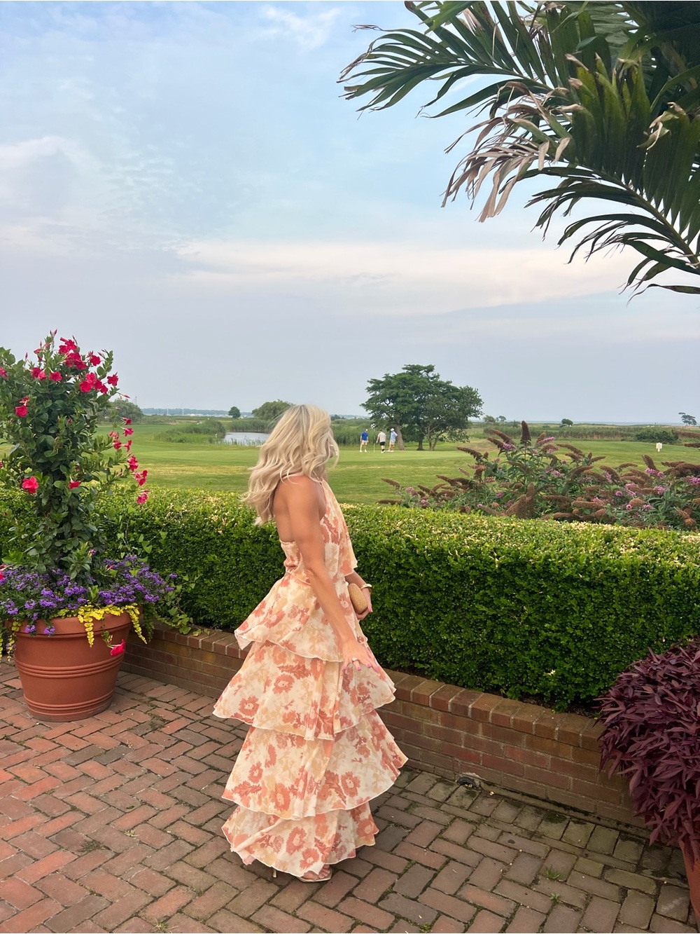 Pretty Lavish halterneck ruffle maxi dress in 
Terracotta petal